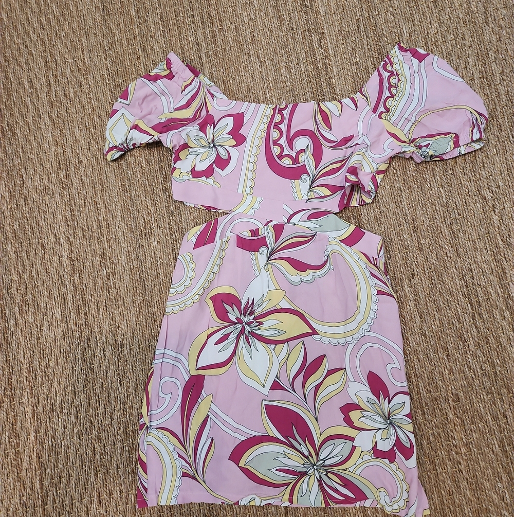 Sky To Moon Pink Floral Mini Dress with Puff Sleeves Nwot
